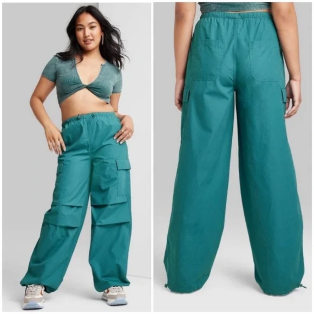 Wild Fable dark teal blue parachute pants cargo medium M